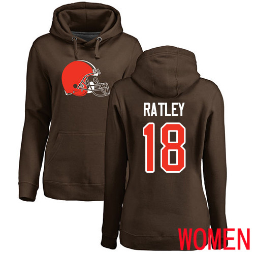 Cleveland Browns Damion Ratley Women Brown Jersey #18 NFL Football Name and Number Logo Pullover Hoodie Sweatshirt